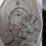 Příprava na montáž mozaiky Panny Marie u Minoritů v Brně